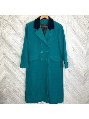 Vintage 80's Sears Wool Long Coat Overcoat  Womens XL Velvet Collar Green